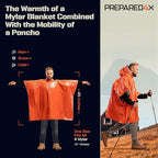 PREPARED4X Emergency Mylar Poncho – Survival Rain Poncho with Hood – Lightweight, Compact, Reusable Emergency Blanket Poncho 