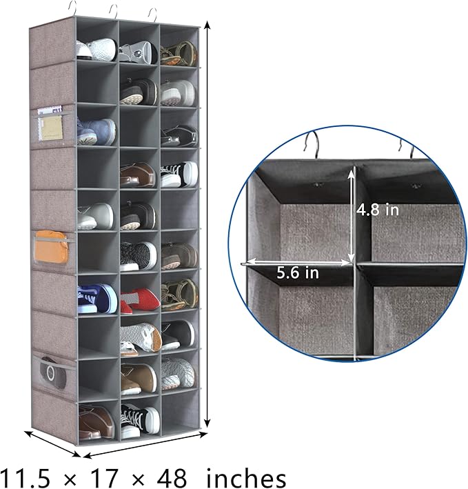 coastal rose Hanging Shoe Organizer, 30 Sections Hanging Shoe Organizer for Closet with 6 Mesh Pockets, Space Saving Hanging 