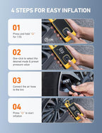 AstroAI L7 Air Tire Inflator Portable Air Compressor, 150PSI Electric Cordless Car Pump with Fast 1-min Inflation, Auto Shutoff, LED Light – Rechargeable for Car, SUV, Motorcycle, Bike Tires, Yellow