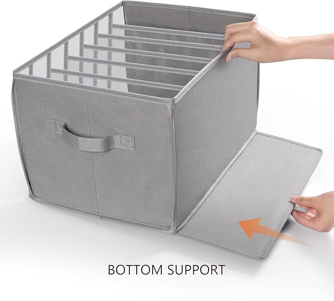 Zilink Upgraded Wardrobe Clothes Organizer with Support Board Clear Pants Organizer Bins for Closet with 7 Grids Divider Swea