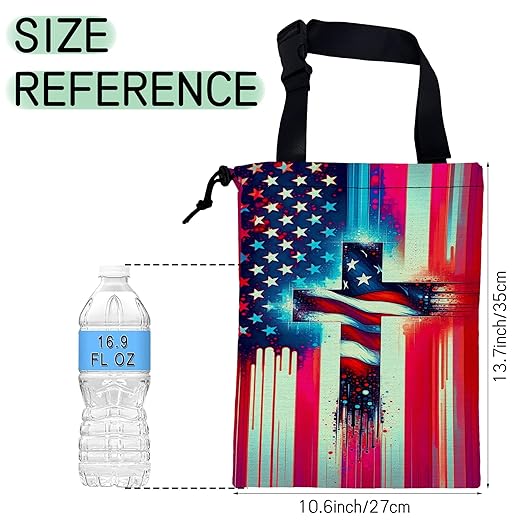 American Flag Cross Car Garbage Bag,Waterproof Small Car Trash Bag Hanging Back of Seat,Drawstring Hanging Car Trash Bag with Adjustable Buckle for Car Accessories