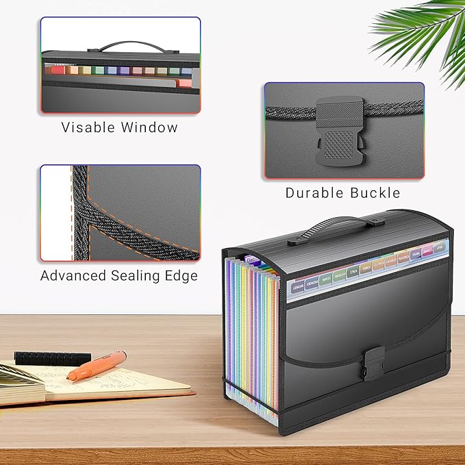 Expanding File Folder Accordion File Organizer with Handle,Fun Storage 13 Pockets Portable Document Organizer File Box Filing