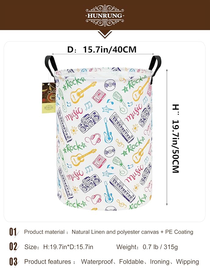 HUNRUNG Laundry Hamper,Large Canvas Fabric Lightweight Storage Basket Toy Organizer Dirty Clothes Collapsible Waterproof for 