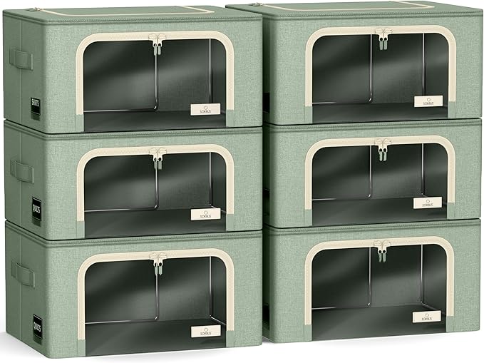 Sorbus Storage Bins with Metal Frame - Stackable & Foldable Clothes Organizer Bags - Oxford Fabric Storage Containers with La