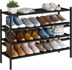 BMOSU 4-Tier Bamboo Extended Shoe Rack Premium Stackable Shoe Shelf Storage Organizer for Hallway Closet Living Room Entryway