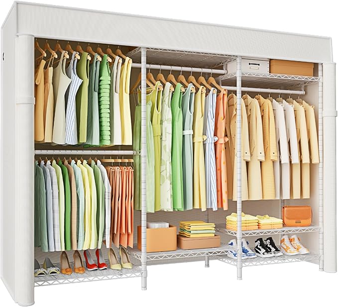 Ulif E13C Heavy Duty Closet Organizer System，Freestanding Clothing Racks for Hanging Clothes，Adjustable Garment Rack 63" W x 