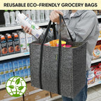 BALEINE 4 PK Grocery Bags Reusable Shopping Bags with Reinforced Bottom, Heavy Duty Foldable Tote Bags (Grey)