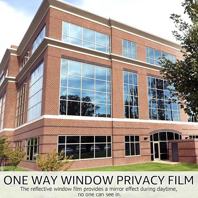 HIDBEA One Way Privacy Window Film, Daytime Privacy Sun Blocking Anti UV Reflective Window film Heat Control Static Cling Window Tint film for Home and Office, Silver, 35.4 x 393.7 Inch