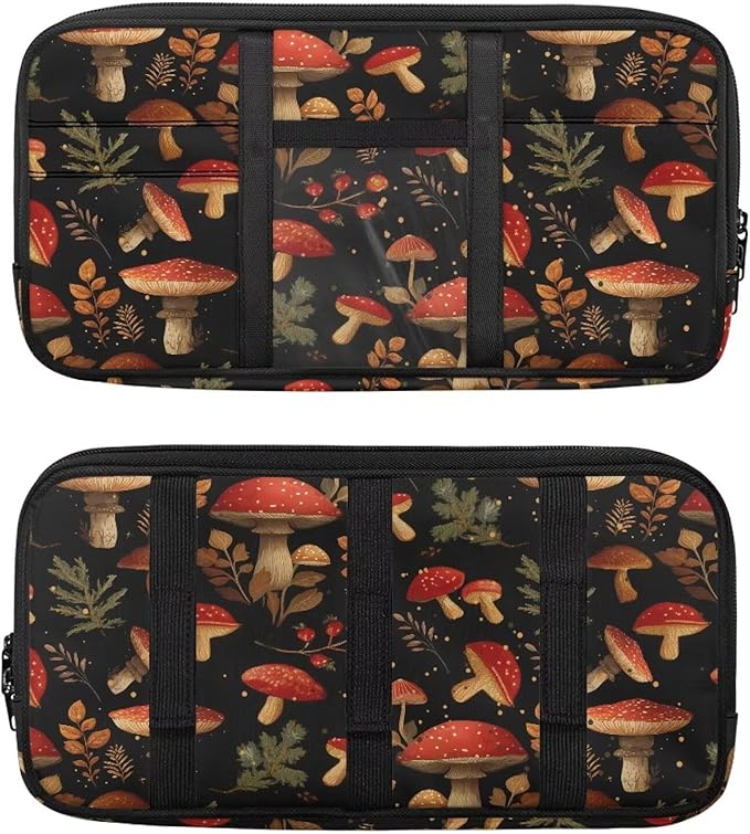 Mushroom Car Sun Visor Organizer, Multi-Pocket Car Truck SUV Storage Pouch Holder Elastic Bands Universal Fit Document Holder for Registration