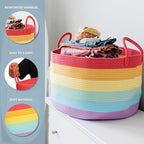 OrganiHaus Rainbow Blanket Basket for Classroom & Nursery, Extra Large Woven Laundry Basket w/Handles, Kids Toy Organizer & S