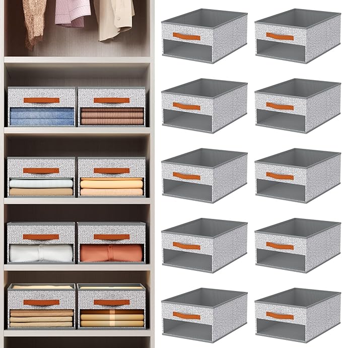 Homsorout Drawer Organizers and Storage - 10 Pack Foldable Pants Organizer with Clear Window & Handles, Fabric Closet Organiz