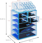 Sorbus Acrylic Makeup Organizer Set, 7-Drawer Vanity & Countertop Cosmetic Storage with Small & Wide Compartments, Blue Brill