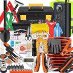 AUTODECO 98 PCS Roadside Car Emergency Assistance Kit with Portable Air Compressor Jumper Cables Safety Hammer All in One Pli