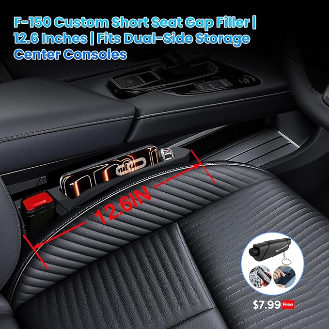 Half-Sized Seat Gap Filler Compatible with Ford F150 F250 F350 F450 | Zero Interference Side Storage Space | Anti-Drop Organizer | Free Window Breaker | Full Console w/Bucket Seats ONLY