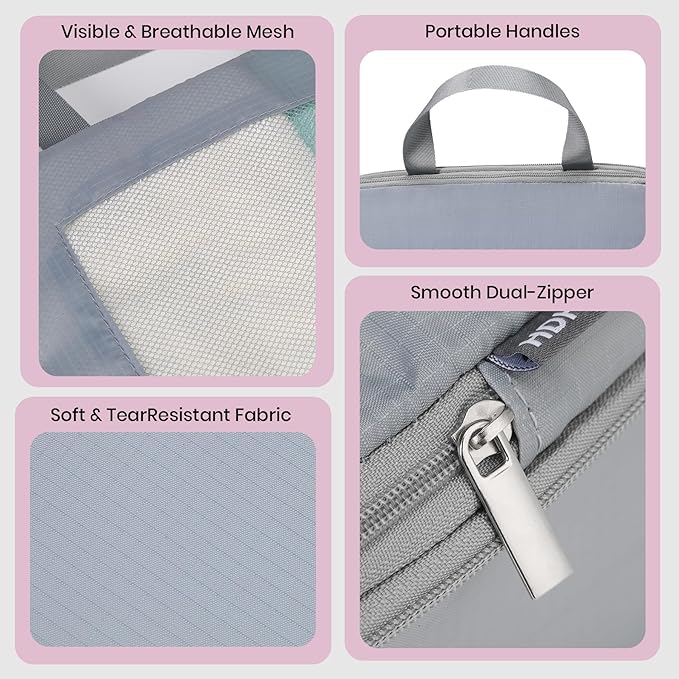 Ultralight Compression Packing Cubes for Suitcases Carry on，Compressible Mesh Packing Cubes for Travel Women Travel Essential