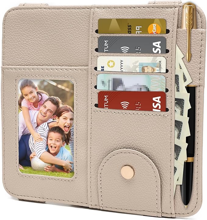 Visor Organizer, Apricot Sunglass Holder For Car, Sunvisor Organizers with Multiple Pockets and Picture Frame, Essential Car Interior Accessories for Women and Men