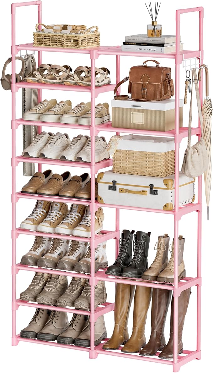 WOWLIVE 9 Tiers Large Shoe Rack White Shoe Rack Organizer for Closet 50-55 Pairs Stackable Heavy Duty Shoe Shelf Shoe Storage