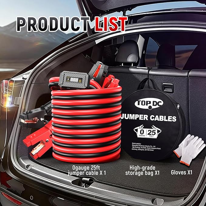 TOPDC Jumper Cables Heavy Duty 1000Amp Booster Cables for Car Battery, Heavy Duty Cables for Diesel Trucks, Protable Jumper Cables Kit with Case, Gloves