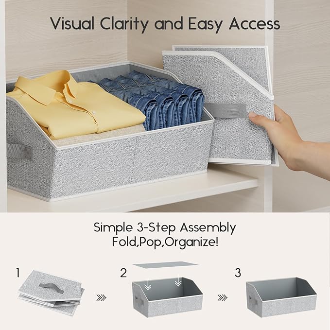 Homsorout Large Closet Organizers and Storage Bins - 8 Pack Trapezoid Storage Baskets for Shelves, Foldable Fabric Baskets wi