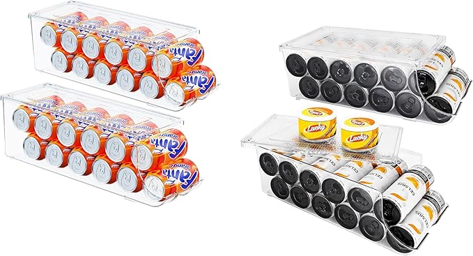 2 Pack Soda Can Organizer & 2 Pack Skinny Can Organizer for Refrigerator