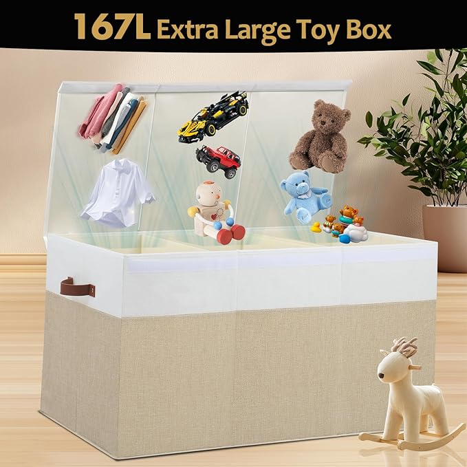 Gowee Extra Large Toy Storage Box with Lid, Sturdy Toys Storage Chest Bin Organizer Basket with Dividers for Kids, Boys, Girl