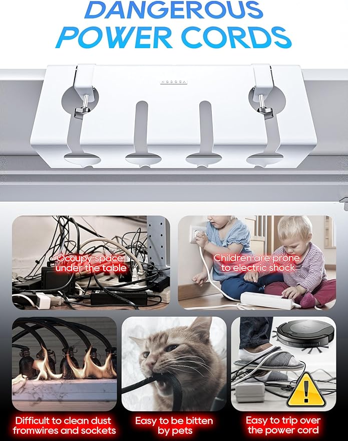 NODOCA No Drill Under Desk Cable Management Tray, 17'' Wire Management, Punch-Free Clamp on, Metal Cable Tray, Wire Organizer