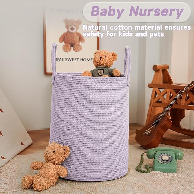JMvicyroam Large Woven Laundry Basket Hamper,100L Cotton Rope Storage Bin for Blankets,Toys and Clothes,Decorative Tall Nurse
