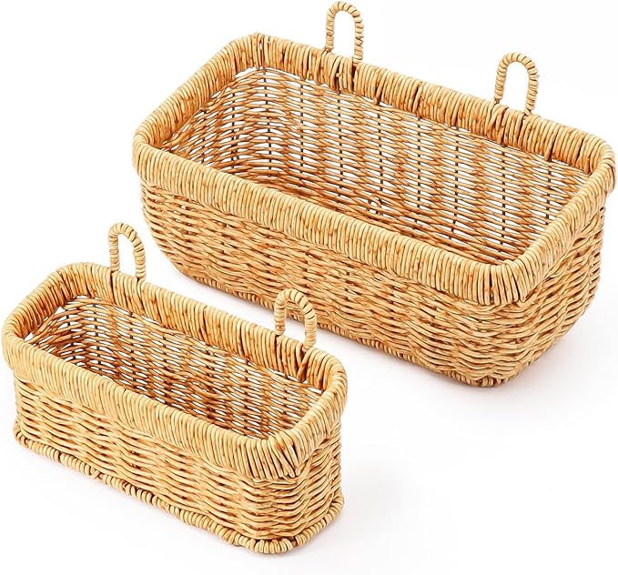 AceList Wall Hanging Basket, Boho Style Hand-Woven Hanging Storage Baskets - Set of 2, Ideal for Boho Room Decor, Kitchen, Ga