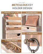 Rebee Vision Farmhouse Key Holder Wall Mount with 2 Drawer Organizer – Key and Mail Holder for Wall with 6 Key Hooks & Shelf 