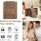 Meangood Jewelry Box Wood for Wowen, 5-Layer Large Organizer Box with Mirror & 4 Drawers for Rings, Earrings, Necklaces, Waln
