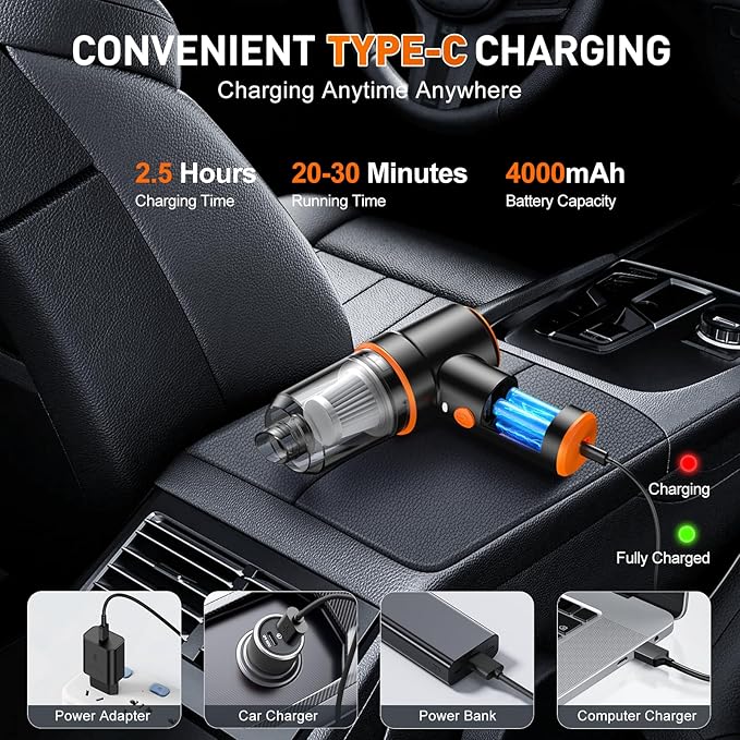 KMM Handheld Car Vacuum Cleaner, 9000PA Vacuum Cleaner & Air Duster, 120W High Power Vacuum Portable Cordless, Hand Held Vacu