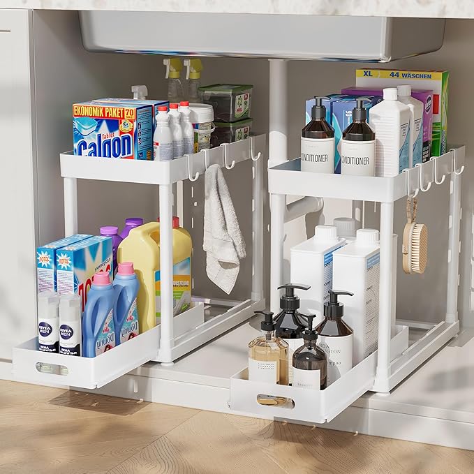 2 Pack Pull-Out Storage Organizers, Under Sink Organizer and Storage for Bathroom & Kitchen,Multi-Purpose Under Cabinet Organ