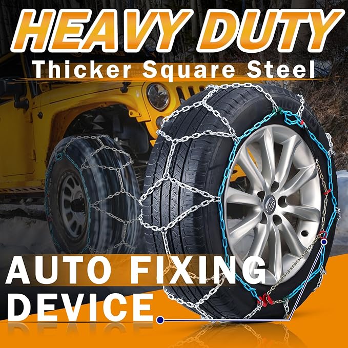 Heavy Duty Snow Chains Tire Chains for Light Truck, SUV & Pickup, Easy Installation, Wear-Resistant Alloy Steel for Superior 