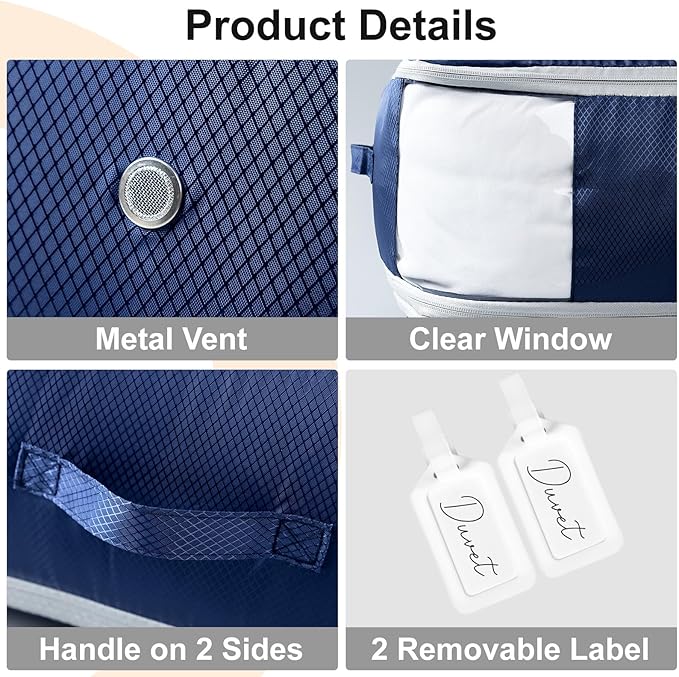 Comforter Storage Bag - Large Capacity Blanket Storage Bags 3-Layer Ultra Space Saving Self Compression Organizer, Washable C