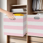 11x11 Cube Storage Bins, Collapsible Fabric Storage Cubes, Cubby Storage Organizer Bins Striped Container Baskets for Organiz