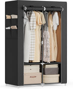 SONGMICS Portable Closet, Wardrobe Closet Organizer with Cover, 2 Hanging Rods and Shelves, 4 Side Pockets, 33.9 x 17.7 x 65.