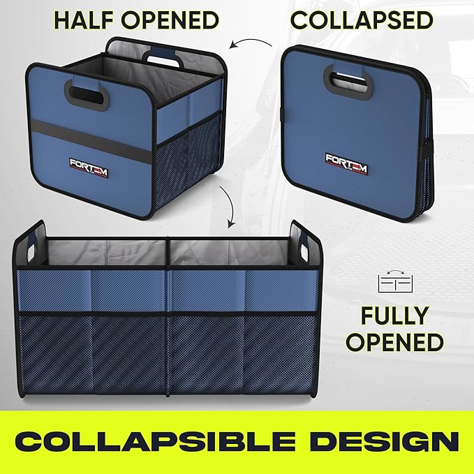 FORTEM Car Trunk Organizer, Collapsible Two Compartment Organizer, Foldable SUV & Truck Storage for Car Accessories for