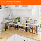 Homode Bathroom Counter Corner Shelf, 3 Tier Kitchen Countertop Organizer for Over The Sink, Make Up, Dresser Table, White Ma