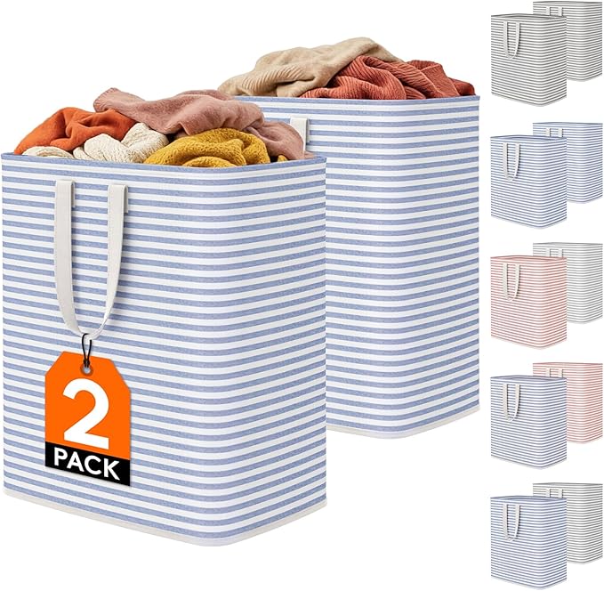Lifewit 2 Pack Laundry Basket 100L Each, Collapsible Clothes Hamper with Reinforced Handles, Freestanding Waterproof Design f