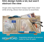 High Road Car Visor Organizer with Zippered Pockets, Sunglasses Sleeve and Clear Photo or Registration and Insurance Pocket - Heavy Duty Straps Fit Most Car, SUV and Truck Visors - Tan