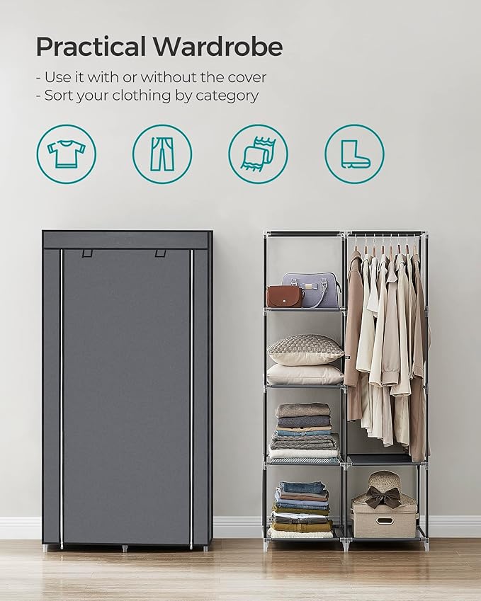 SONGMICS Portable Closet, Fabric Wardrobe, Clothes Rack with Shelves, Pockets, Large Capacity, 1 Hanging Rod, 34.6 x 17.7 x 6
