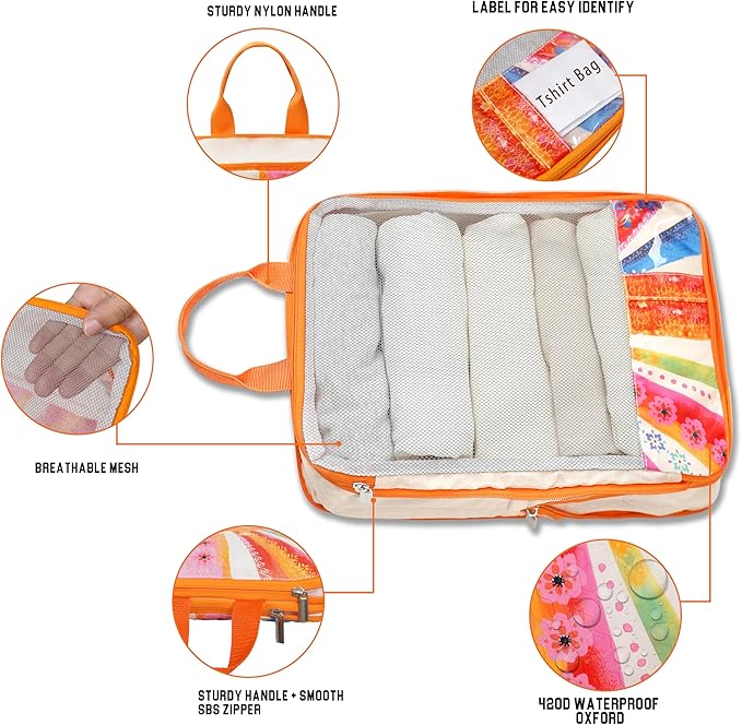 Compression Packing Cubes for Travel, 7 Set Natural Life Expandable Mesh Luggage Organizers, Waterproof Expandable/Compressio