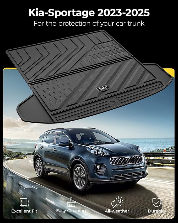 3W Cargo Liner for Kia Sportage（with Subwoofer） 2023-2025 2026, TPE All Weather Custom Fit Cargo Liner for Kia Sportage for Cargo Mat Anti-Slip Heavy Duty Accessorious, Black (Not Fit Hybrid or PHEV)
