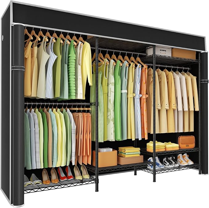 Ulif E13C Heavy Duty Closet Organizer System，Freestanding Clothing Racks for Hanging Clothes，Adjustable Garment Rack 63" W x 
