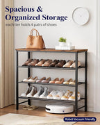 Kitsure Shoe Rack for Closet, Rustic Brown Shoe Organizer with Leveling Feet, Sturdy & Rust-Proof Shoe Storage for Entryway, 
