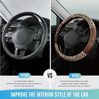 Road Comforts Leopard Steering Wheel Cover for Women, Cute Anti-Slip Microfiber Leather, Universal Fit 14.5-15 Inch Round Ste