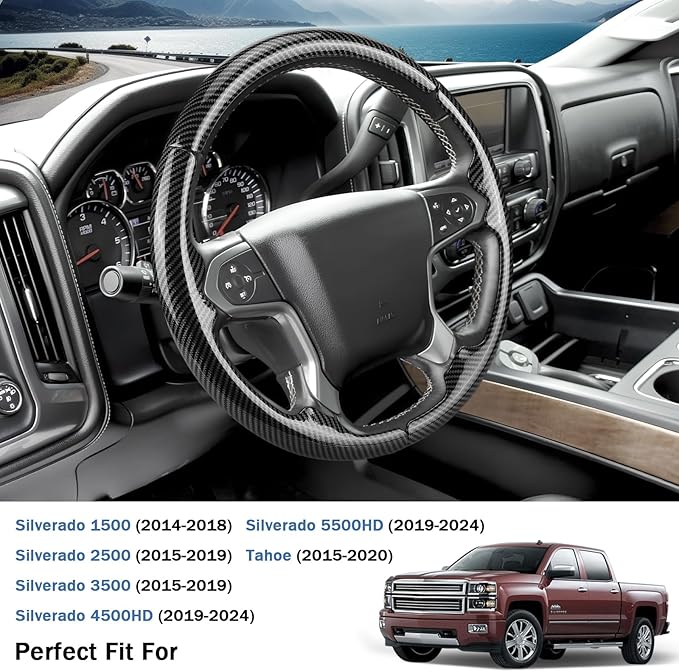 Steering Wheel Cover for Chevy Silverado 1500 2014-2018/2500 2500HD 3500 3500HD 2015-2019/ 4500HD 5500HD 6500HD 2019-2024/ Suburban Tahoe 2015-2020/ Colorado 2015-2022/ Traverse 2018-2023 Chevrolet