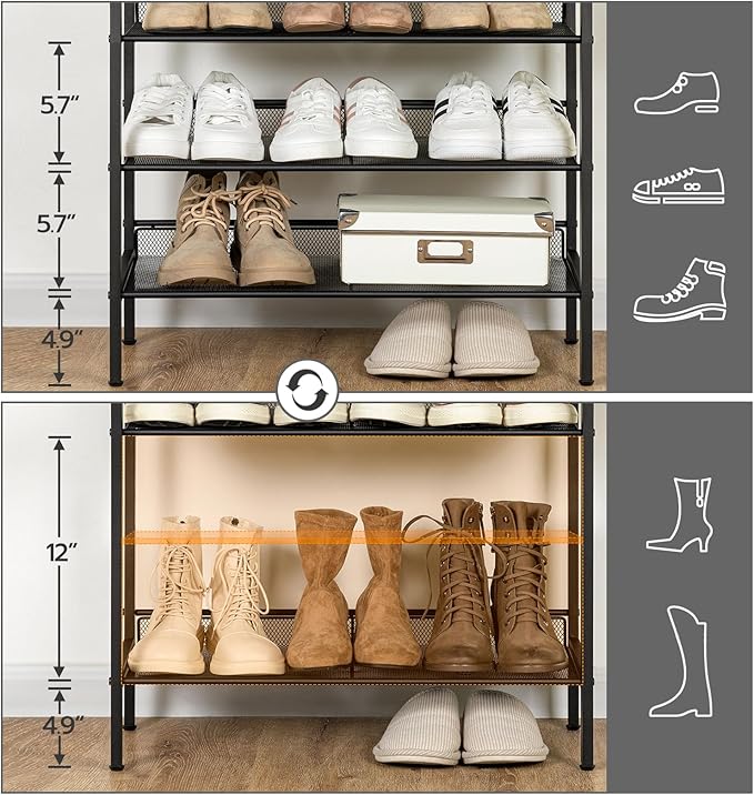 HOOBRO Shoe Rack for Entryway, 5-Tier Shoe Organizer with Adjustable Mesh Shelves, 16-20 Pairs of Shoes, Spacious Floor Mount