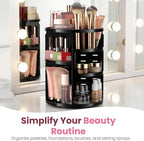 360 Rotating Makeup Organizer - Adjustable Shelf Height and Fully Rotatable. The Perfect Cosmetic Organizer for Bedroom Dress