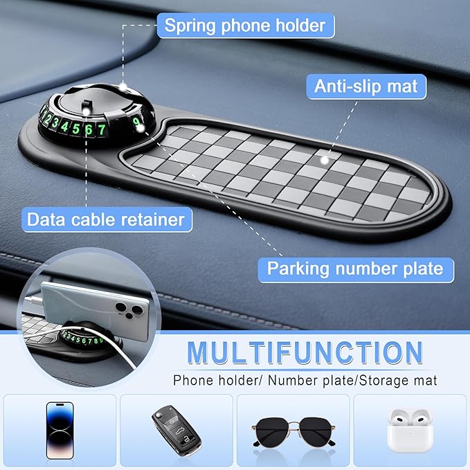 LivTee Multifunction Car Anti-Slip Mat, 360° Rotatable Multifunctional Car Dashboard Mobile Phone Holder with Temporary Parki